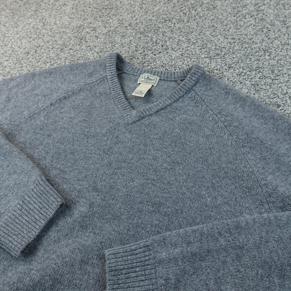 LL Bean Sweater Mens L Gray Donegal Lambswool V Neck Knit Pullover Outdoor‎ Hike